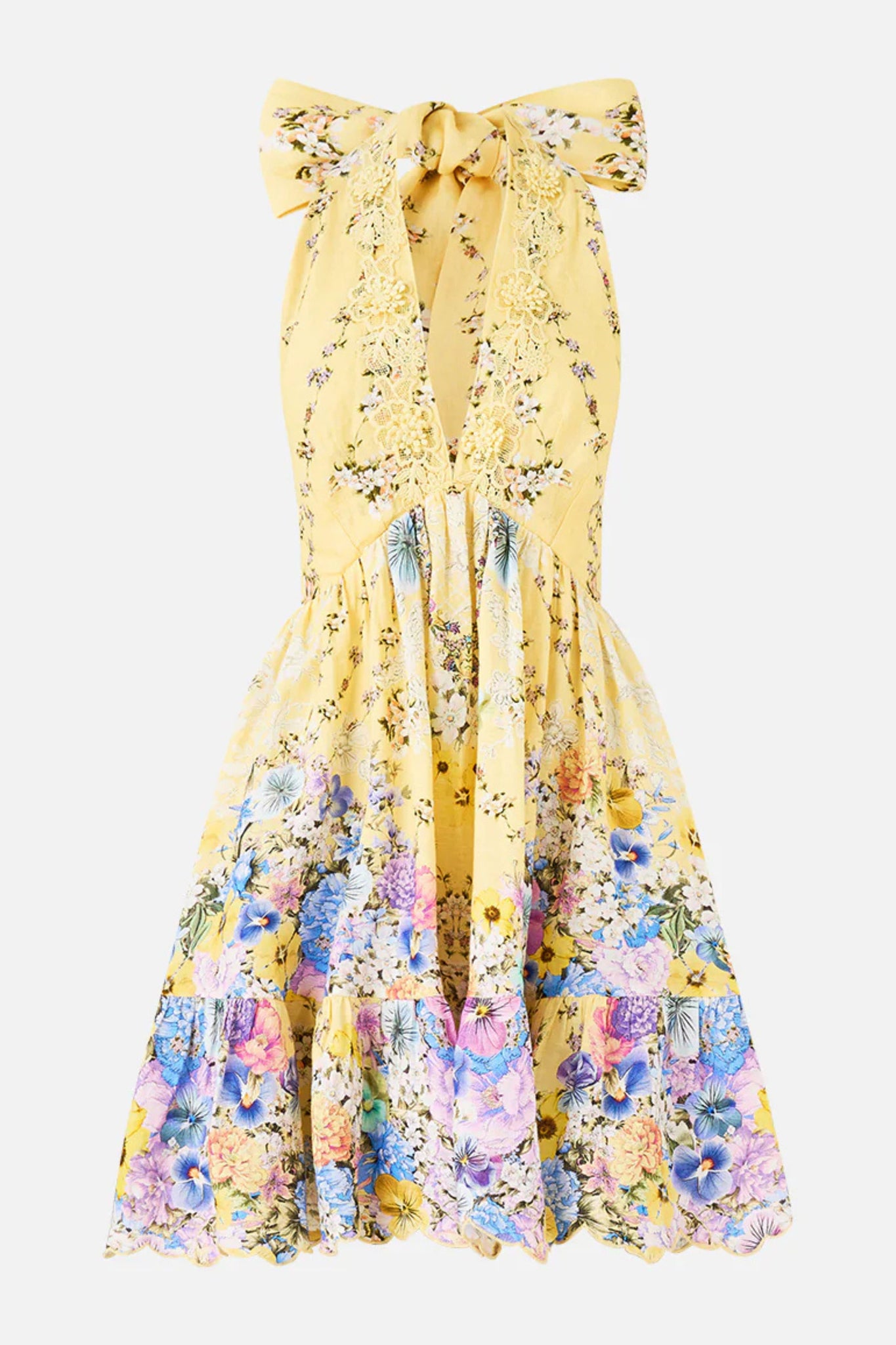 Darling Buds Ruffle Hem Halter Short Dress