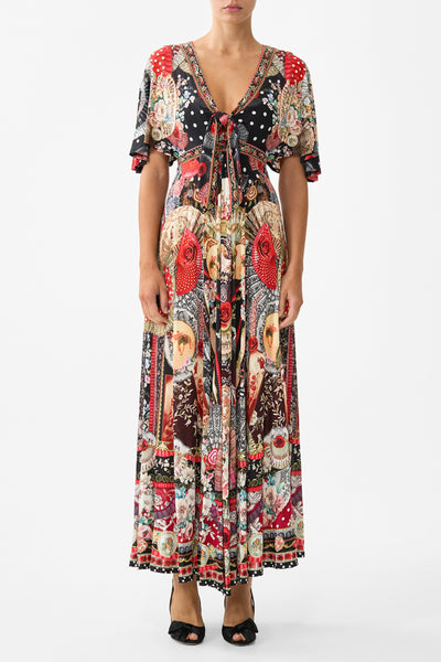 Daughters Of Duende Flutter Sleeve Tie Front Jersey Dress