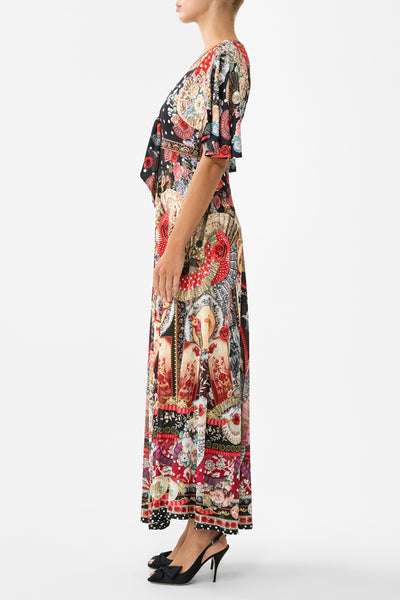 Daughters Of Duende Flutter Sleeve Tie Front Jersey Dress