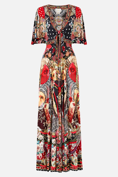 Daughters Of Duende Flutter Sleeve Tie Front Jersey Dress