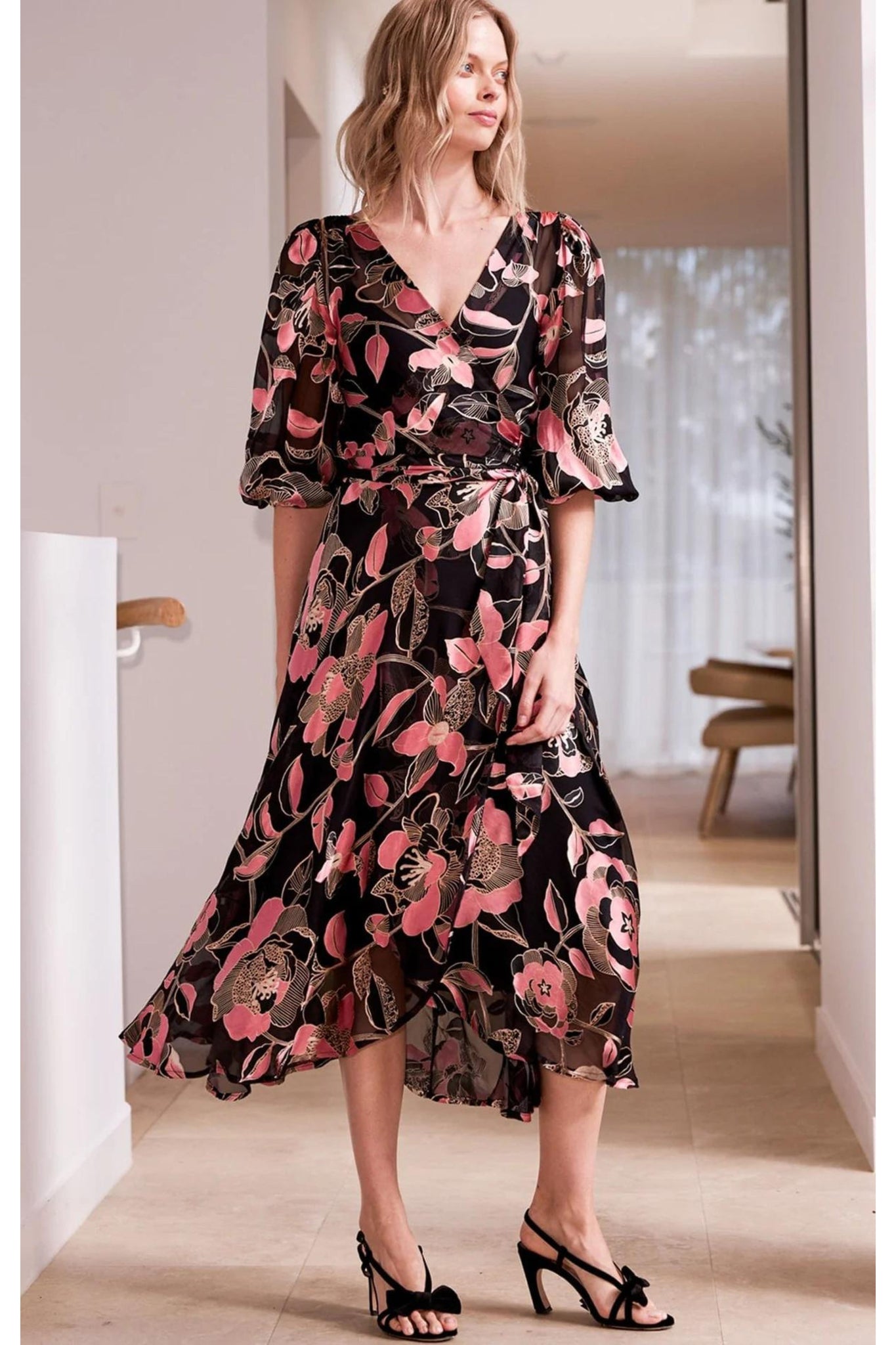 Dawn Peach Silk Wrap Dress