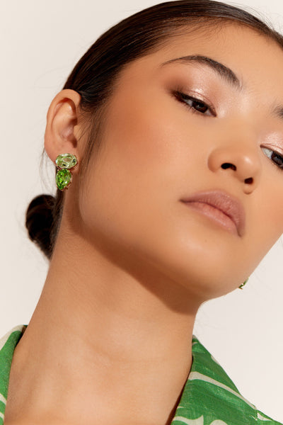 Delia Two Tone Stud Earrings - Green Multi