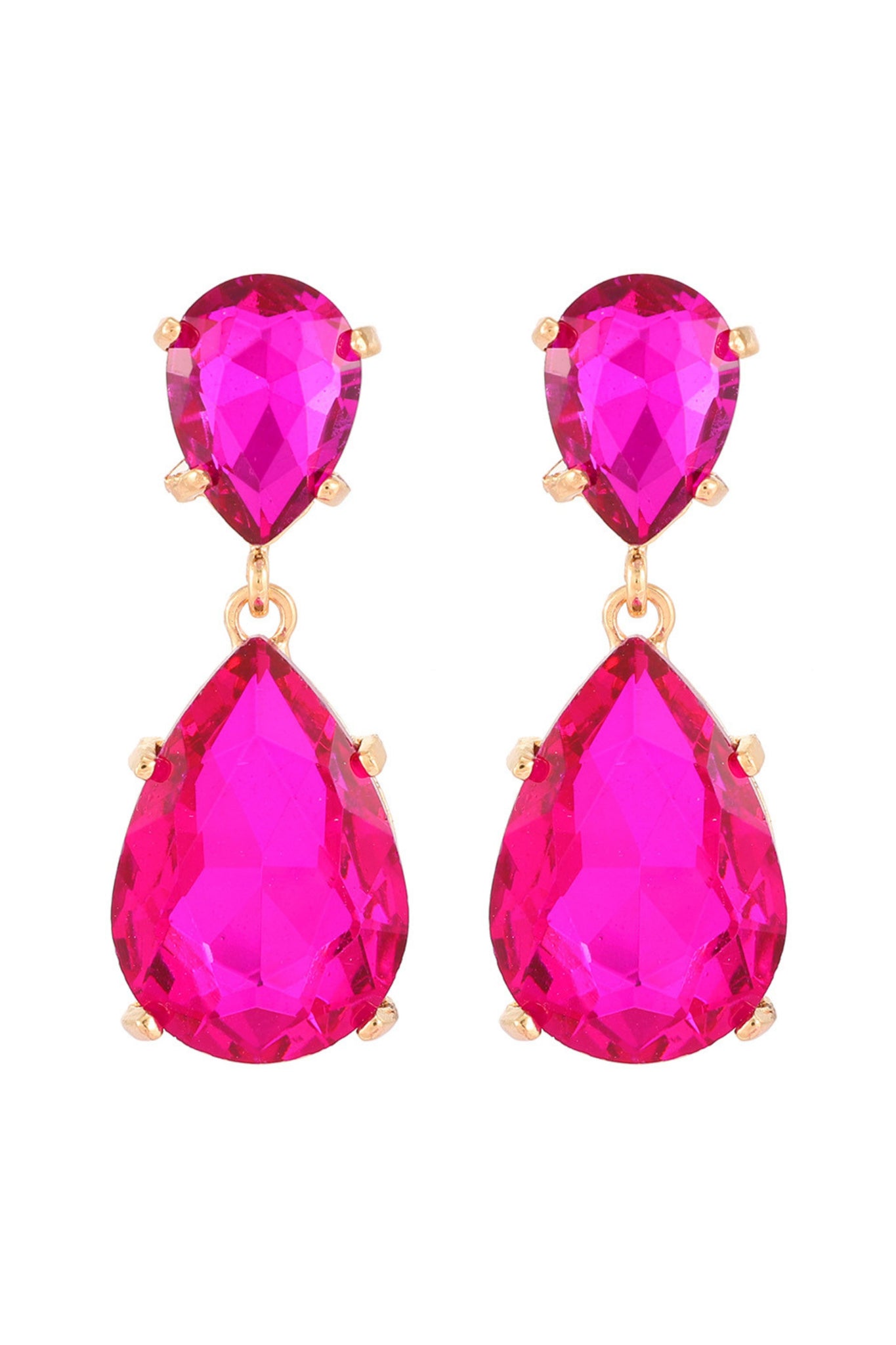 Desiree Teardrop Crystal Earrings - Fuchsia Pink