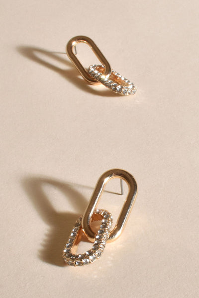 Diamante Link Drop Earrings - Crystal Gold