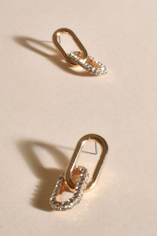 Diamante Link Drop Earrings - Gold Crystal