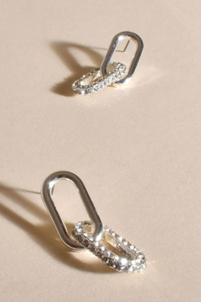 Diamante Link Drop Earrings - Silver Crystal
