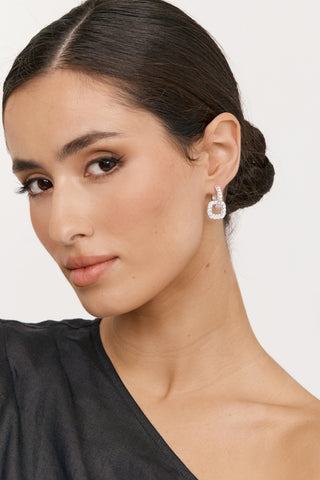 Diamante Looped Hoop Earrings - Crystal Silver