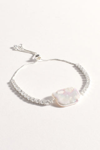 Diamante Pearl Adjustable Bracelet - Silver