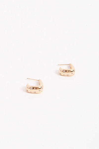 Diamante Set Curved Front Earrings - Gold Crystal
