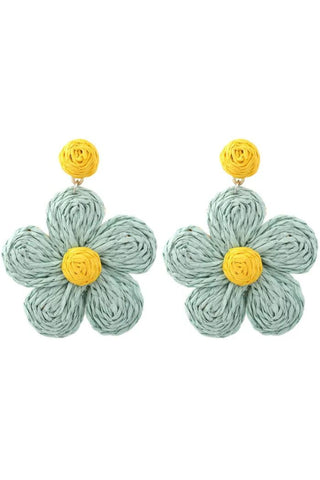 Didi Raffia Flower Earrings - Aqua