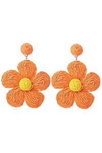 Didi Raffia Flower Earrings - Orange