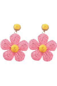 Didi Raffia Flower Earrings - Peach