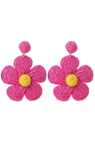 Didi Raffia Flower Earrings - Pink