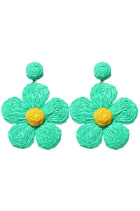 Didi Raffia Flower Earrings - Teal