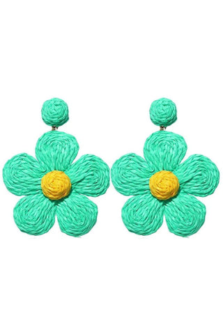 Didi Raffia Flower Earrings - Teal