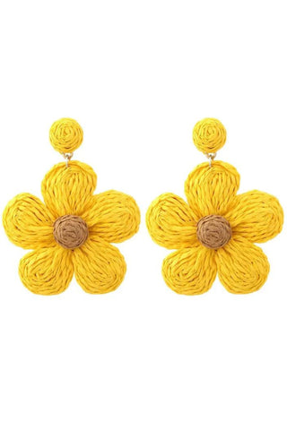 Didi Raffia Flower Earrings - Yellow