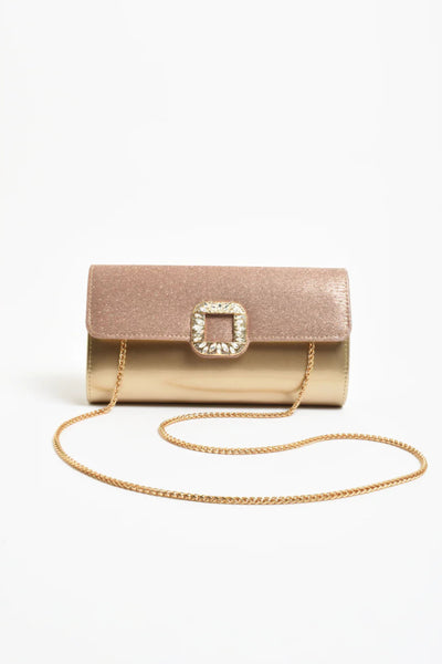 Dolores Diamante Clasp Fold Over Clutch - Gold