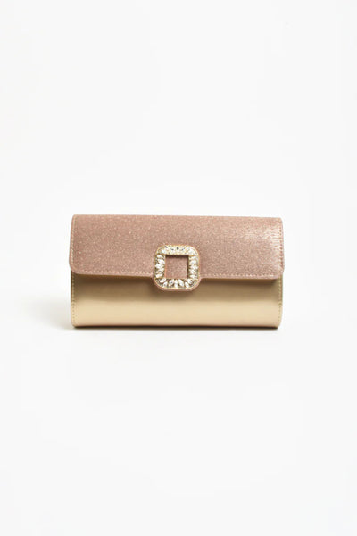 Dolores Diamante Clasp Fold Over Clutch - Gold