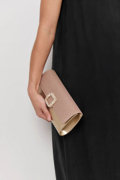 Dolores Diamante Clasp Fold Over Clutch - Gold