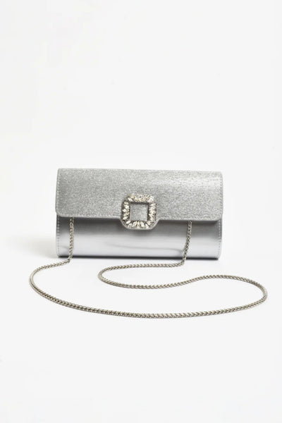 Dolores Diamante Clasp Fold Over Clutch - Silver