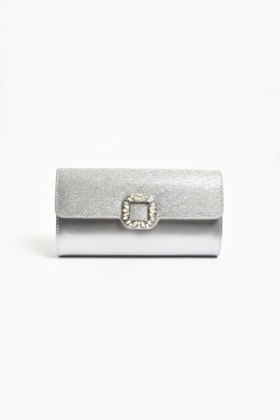Dolores Diamante Clasp Fold Over Clutch - Silver