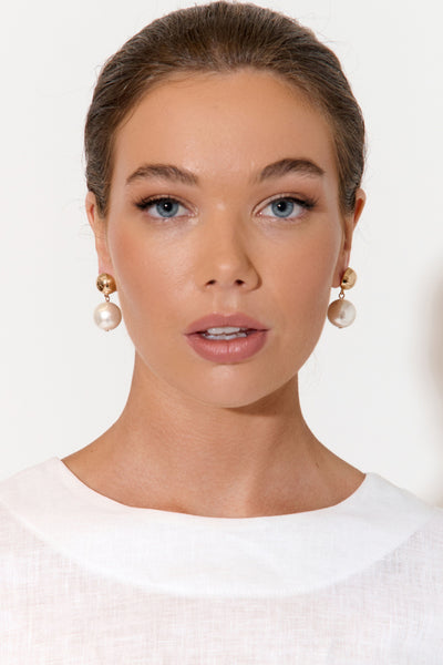 Dome Top Faux Pearl Earrings - Silver