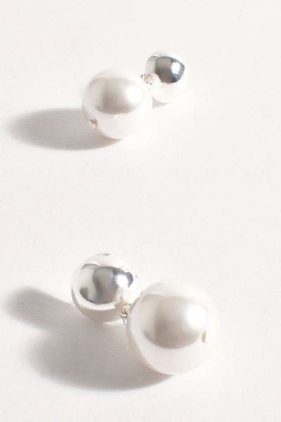 Dome Top Faux Pearl Earrings - Silver