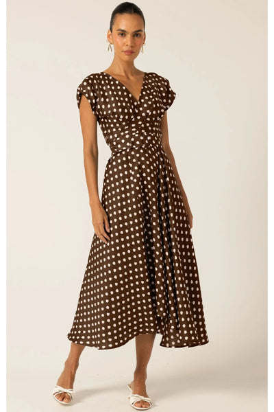 Dottie Wrap Midi Dress - Chocolate Spot