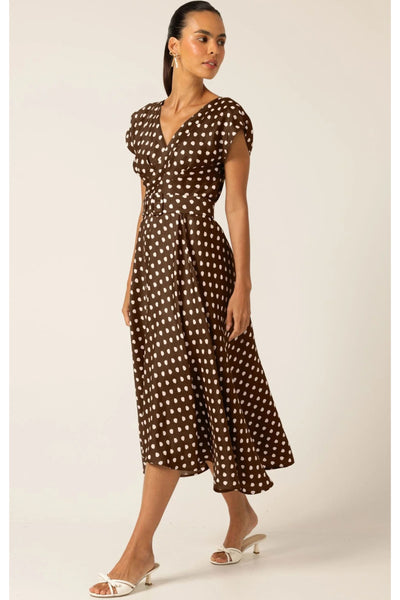 Dottie Wrap Midi Dress - Chocolate Spot