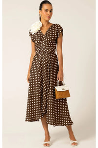 Dottie Wrap Midi Dress - Chocolate Spot