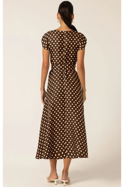 Dottie Wrap Midi Dress - Chocolate Spot