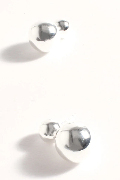 Double Ball Drop Earrings - Silver