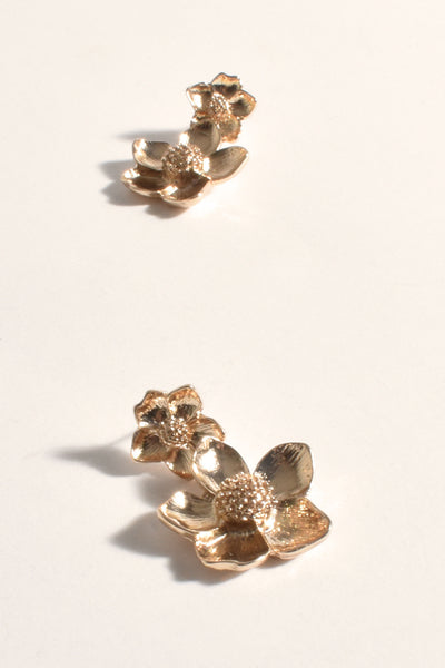 Double Flower Event Earrings - Gold