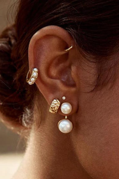 Double Pearl Ear Jackets - Gold