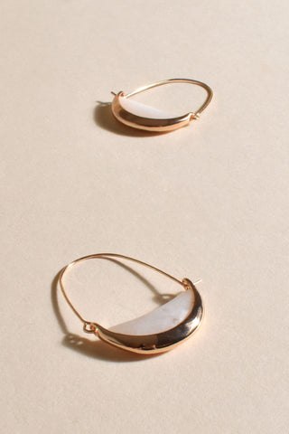 Dreamer Stone Crescent Earrings - White Gold