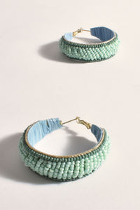 Edge Detail Beaded Hoops - Mint