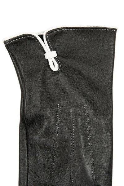 Edith Contrast Stitch Three Point Leather Gloves - Black