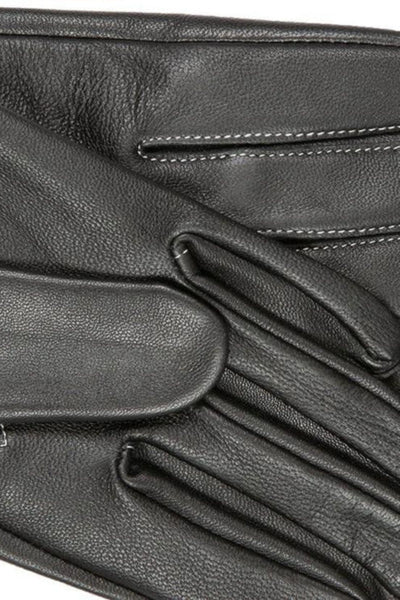 Edith Contrast Stitch Three Point Leather Gloves - Black