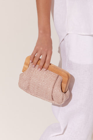 Edith Weave Timber Frame Clutch - Pink