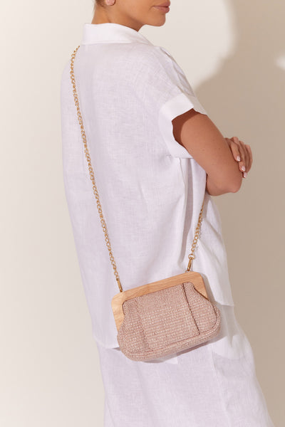 Edith Weave Timber Frame Clutch - Pink