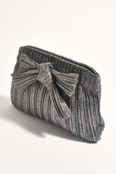 Elcie Metallic Pleated Bow Clutch - Gunmetal
