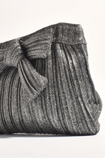 Elcie Metallic Pleated Bow Clutch - Gunmetal