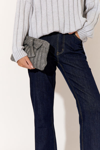 Elcie Metallic Pleated Bow Clutch - Gunmetal