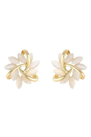 Elegant Flower Earrings - Gold/Cream
