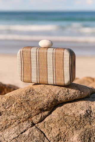 Ellery Resin Clasp Woven Structured Clutch - Mustard Natural