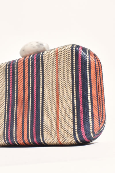 Ellery Resin Clasp Woven Structured Clutch - Natural Navy