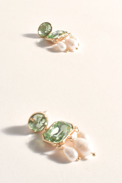 Elsie Pearl Droplet Jewelled Earrings - Green