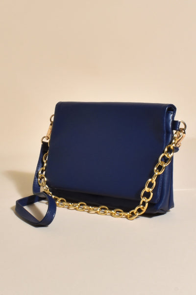 Ember Foldover Chain Event Bag - Navy Gold