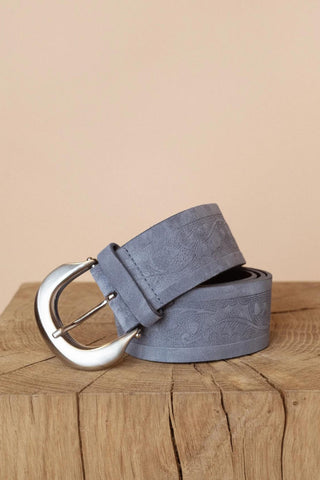 Embossed Suede Waist Belt - Cashmere Blue