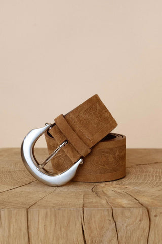 Embossed Suede Waist Belt - Cinnamon Swirl